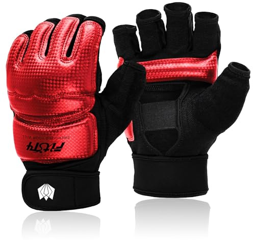 FitsT4 Sports MMA Handschuhe Boxhandschuhe gepolstert, Trainingshandschuhe Boxsack Sandsack Kickboxen Kampfsport Taekwondo Sparring mit Handgelenkschutz für Herren Damen,Rot,L