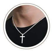 TINGN Kreuz Kette für Herren und Jungen Silber Farben Edelstahl Schlichte Kreuz Anhänger Halskette für Herren Einfache Schmuck Schatulle Kette 16-24 Christliche Taufkreuz Geschenke