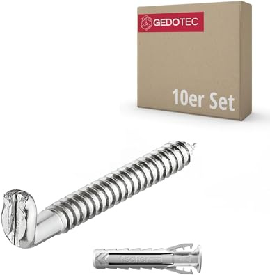 Gedotec Schrankaufhänger - 10 Stück - Schraubhaken - Schrankhalterung Rostfrei & Stabil - Aufhängeösen - Schrankschiene für Schrankwandbefestigung - Aufhänger Montageschiene - Wandschienen