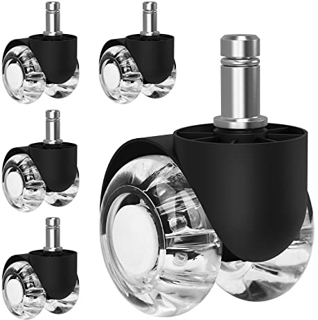 Bürostuhl Rollen 11mm x 22 mm 5er stuhlrollen,Hartbodenrollen für bürostuhl 360 Grad Drehung ohne Kratzer-Bürostuhlrollen Durchmesser 50mm Super Leise und Weiche Hartbodenrollen für Hartböden, Parkett