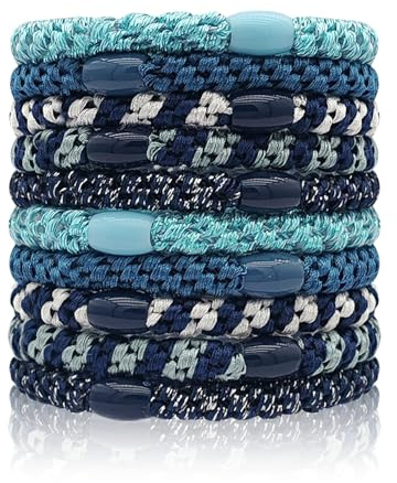 Kisvic Haargummis Mädchen, 10 Stück Haargummis Mehrfarbigen, Mode Elastische Haarbänder Zopfgummis Damen, Haargummi Armband für Dickes und Lockiges Haar (Dunkelblau)