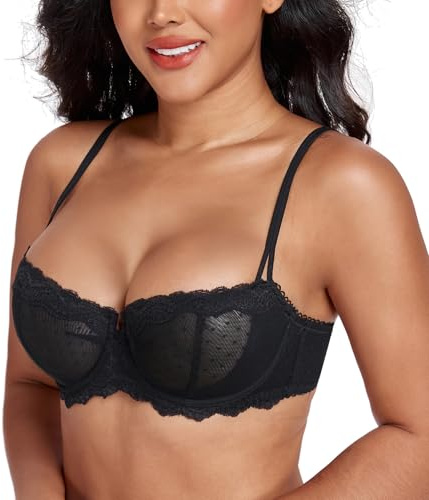 Lemorosy Damen Dirndl BH mit Bügel Push Up Spitze Balconette Durchsichtig | Frauen Bra Spitze Halbschale Halbdurchsichtig