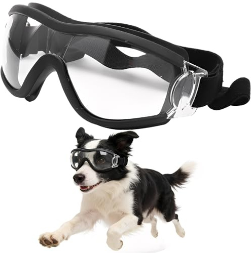 Esshogo Hundebrille Sonnenbrille, Große Hunde Hundeschutzbrille, UV-Schutzbrille, Einstellbar Hunde Sonnenbrille, Hundebrille für mittelgroße und kleine, Motorradbrille transparente Einstellbar