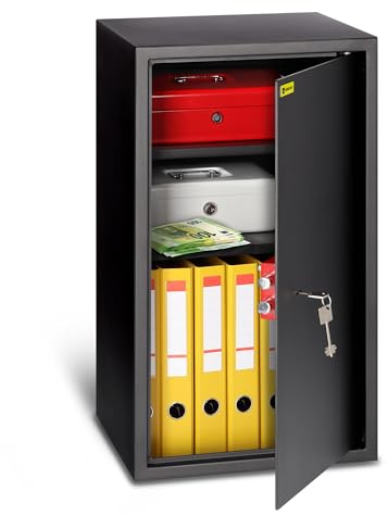 HomeSafe HV70K Tresor mit Schlüssel, 70x40x36cm (HxBxT), große Safe Box mit Schloss für Zuhause, Schranksafe, Geldsafe für Aufbewahrung, Schmuck oder als Dokumentensafe mit 2 Verstellbaren Fachböden
