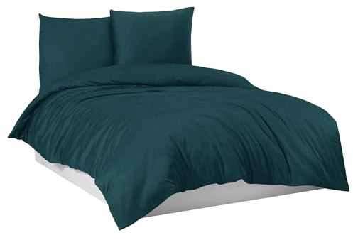 Mixibaby Flanell Feinbiber-Bettwäsche aus 100% Baumwolle - 4 Größen, Größe:135 x 200 cm, Farbe:Petrol