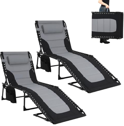 LIFERUN XXL Sonnenliege klappbar 2er Set, 199×66×35 cm Liegestuhl mit 5-Fach Verstellbarer Rückenlehne, extra Große Gartenliege bis 150 kg, Dreibeinliege, Strandliege, Campingliege, Liege für Outdoor