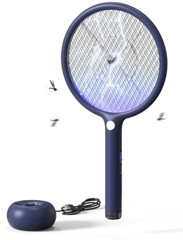 AROEVE Elektrische Fliegenklatsche 2-in-1 Mückenfalle 4000V USB-Ladebasis | 1200mAh, Auto-Anlockmodus, LED-Licht, 3-Fach Schutznetz, Innen Außen Büro urlaub Must Have