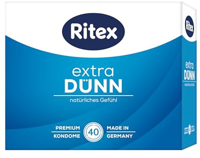 Ritex Kondome extra dünn – gefühlsecht & hauchzart, vegan – 40 Stück | Besonders dünne Wandstärke für ein natürliches Gefühl – dermatologisch getestet, Made in Germany
