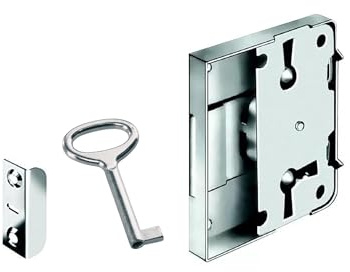 Gedotec Sicherheitsschloss für Schubläden Möbelschloß für Schränke Kastenschloss Set | Dornmaß: 25 mm | Schrankschloss Stahl vernickelt | MADE IN GERMANY | 1 Stück - Aufschraubschloss inkl. Schlüssel