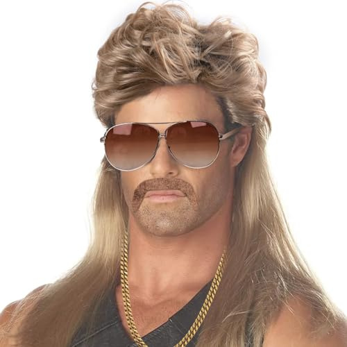 iZoeL Vokuhila Perücke 80er 90er Kostüm Accessories Herren Blond Wig | Faschingskostüme, 80er Jahre Outfit Accessoeires, Blond Vokuhila Perücke, Brille, Halskette, Bart, Karneval, Halloween Kostüm