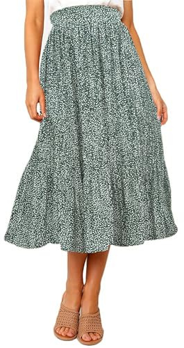 Timuspo Midirock Damen Plisseerock mit 2 Taschen Polka-Dots Rock Lang Hoher Taille Maxi Skirt Sommer Elastischer Bund Luftiger Sommerrock