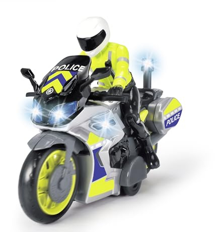 Dickie Toys Polizeimotorrad Kinderspielzeug (17 cm) - Yamaha Polizei Spielzeug mit Figur, Blaulicht & Sirene, Friktionsantrieb, Fahrzeuge ab 3 Jahren - 203712018