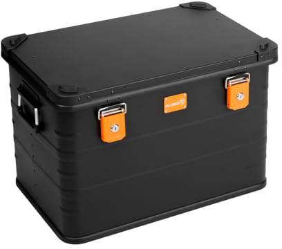Alubox Alukiste abschließbar E78B - Premium Aluminium Lagerbox 78 Liter - Deckel mit Aluminium Druckguss Stapelecken und Gummidichtung - inklusive Schlösser - schwarz lackiert