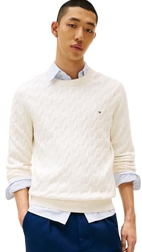 Tommy Hilfiger Herren Cable Knit Crewneck Sweater Lightweight Pullover Pullover (1er Pack)