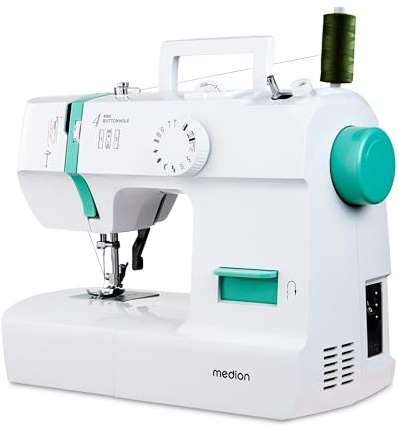 MEDION Nähmaschine SM70 (70 Watt, 12 verschiedene Stichmuster, LED-Nählicht, verstellbare Stichlänge, Rückwärtstaste, Fadenabschneider, MD11179) türkis