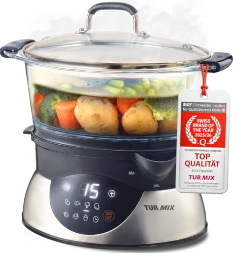 Turmix Steamer CX 220 – Dampfgarer topf 5,2 L mit Glasbehältern & Digitaldisplay, Touch-Bedienung, Warmhaltefunktion, Verzögerter Start, Joghurt-Programm, externer Wassereinlass, 900 W