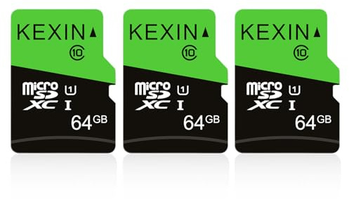 KEXIN Micro SD Karte 64GB 3er Pack, Speicherkarte mit Adapter, MicroSDXC UHS-I Class 10 U1, Mini SD Karte für Smartphone, Tablet, Kamera, Actioncam