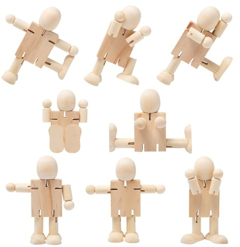 Sxutop 8 Stück DIY Holzfiguren Kleine Holzfiguren Puppen Basteln Gliederpuppe Spielfiguren und Dekorative Unvollendete Holzfigure zum Bemalen DIY Weihnachten Hochzeit Geburtstag Malen Basteln