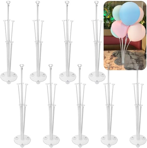 JinPhon 10 Stück Luftballon Stände, Wiederverwendbare Ballonständer für Luftballons mit Saugnapf Ballonhalter, Perfekt als Dekoration für Festivals, Geburtstage und Feierlichkeiten - 73 cm