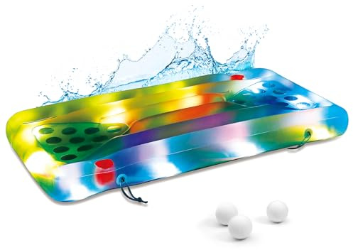 Summer Waves Bier Pong Luftmatratze inkl. LED 160x84x19 cm Blau Pool | Die Poolmatratze aus robustem Polyester hat 22 Vertiefungen als Becherhalter, inklusive Reparaturset und drei Bällen.