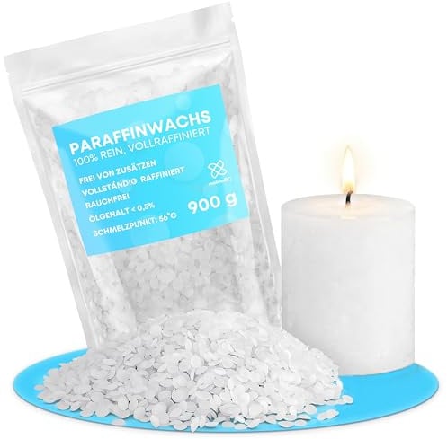molinoRC Kerzenwachs - 900g reines Paraffinwachs für Kerzen - Kerzenwachs zum Gießen - sauber brennendes Schmelzlicht Wachs - Wachs für Kerzen - Wachspastillen