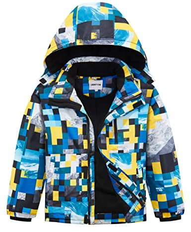 UMMTOM Wasserdichte Skijacke für Jungen, mit Fleece gefüttert, warm, Winterjacke mit Kapuze, Winterjacke für Kinder