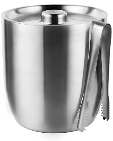 Tiken 3L Edelstahl Eiseimer mit Deckel und Zange Doppelwandiger Vacuum Isolierter Eiskübel Eiswürfelbehälter für Sekt, Cocktailbar, Parties & Outdoor