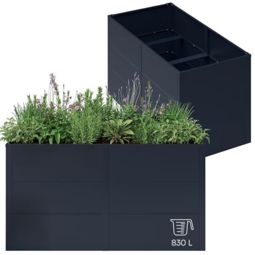 STEELSØN Icarus Hochbeet Metall 150 cm, Anthrazit, offene Bodenstruktur | Pflanzenbeet 150x75x80 cm, Gemüsebeet, Pflanzenkübel für Garten & Balkon, wetterfestes Gartenbeet, Kräuterbeet, Gemüsegarten