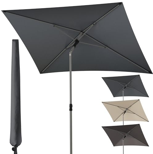 4smile Sonnenschirm Balkon 200 × 125 cm, Sonnenschirm rechteckig mit UPF 50+, 45° knickbar & höhenverstellbar, für Sonnenschutz Balkon mit Sonnenschirmhülle, Balkonschirm in Anthrazit