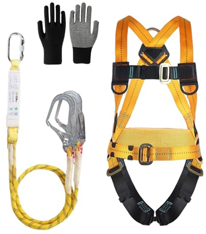 Absturzsicherung Sicherheitsgurt, Sicherheitsgurt zum Auffangen von Absturz, mit 2 Lanyards, Tragfähigkeit 100 kg, für Arbeiten in der Luft, Dachdecker, Zugelassen nach EN361, EN354 und EN355