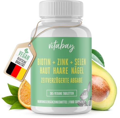 Biotin 10000 mcg Komplex – 365 vegane Tabletten – Time Released – mit Zink Bisglycinat 10 mg & Selen 110 mcg – Hochdosiert – Haut Haare Nägel – Laborgeprüft – 12 Monate Vorrat