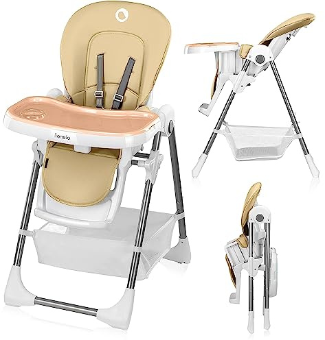 Lionelo Linn Plus Hochstuhl Baby 2 in 1 bis 15 kg, Kinderhochstuhl mit Liegefunktion ab Geburt, Klappbar, Rollen, Einhandverstellung, 6 Hoehenstufen, 3 Rueckenlehnenpositionen, Spuelmaschinentablett