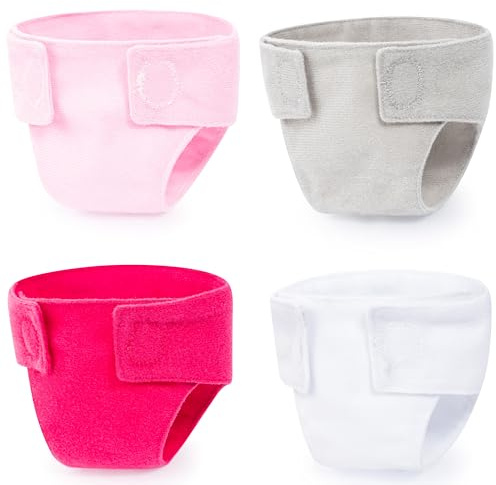 Bayer Design Puppen Stoffwindeln 4 Stück, wiederverwendbar, mit Klett | Wickelzubehör für Babypuppen, Puppenaccessoires, rosa, weiß, grau, pink