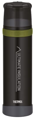 THERMOS MOUNTAIN Thermosflasche 0,90 l, 24 h heiß, charcoal black mat | 24h kalt, mit Becher, spülmaschinenfest, 2-teiliger Verschluss, auslaufsicher, Edelstahl Isolierflasche Outdoor, Schwarz