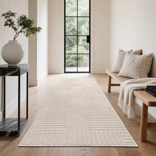 Enyhom Lang Läufer Flur 80x300cm, Waschbar rutschfest Teppichläufer Flurteppich Küchenteppich Läufer für Eingang Schlafzimmer Wohnzimmer Korridor,Beige