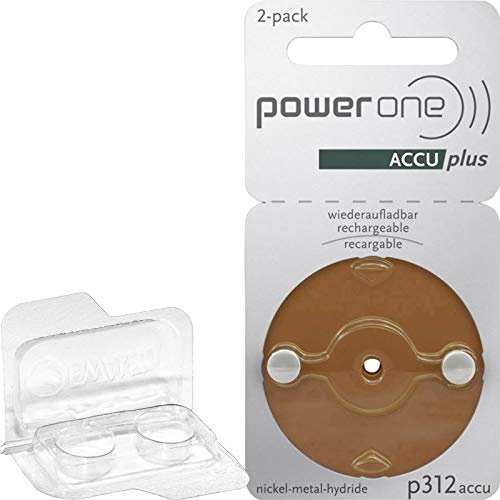 2X Für Power One accu Braun 312 Hörgeräteakku (1x 2er Blister) + EWANTO Aufbewahrungsbox für Zwei Akkus