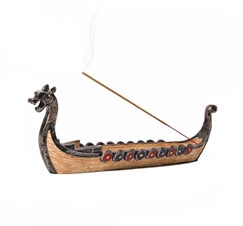 Jueyeek Retro Drachenboot Räucherstäbchenhalter Halter Brenner Wikingerboot Räucherstäbchen Hand geschnitzt Schnitzerei Räuchergefäß Ornamente