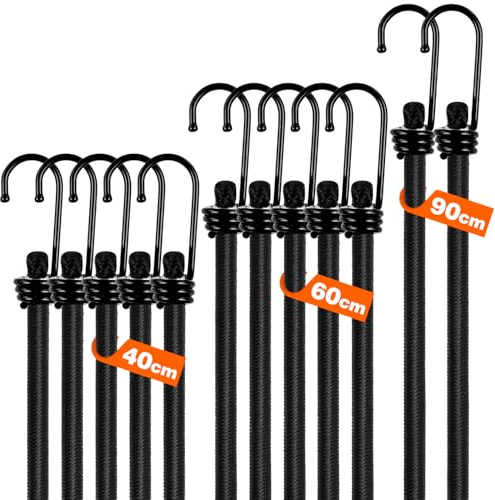 GINKGO 12er-Pack Expander mit Haken – Extra Starke Spanngummis, max. 35 kg Belastbarkeit, elastische Gepäckspanner in Langer & kurzer Ausführung für Camping, Outdoor, Gepäck, Zelte & Fahrräder
