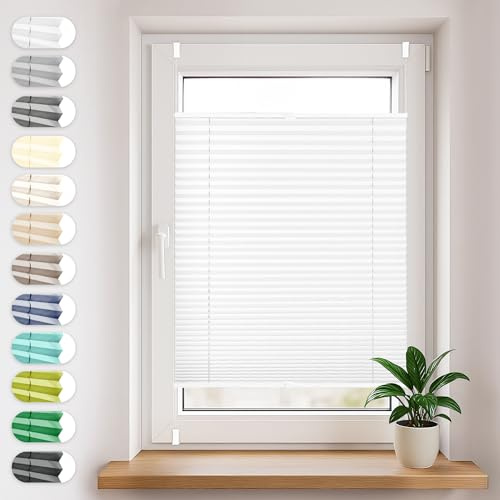 Sonello Plissee Klemmfix ohne Bohren 80x120cm Weiß Plisseerollo Klemmrollo | Sonnenschutz für Tür & Fenster, Blickdicht, Sichtschutz, Fensterrollo, Fertigplissee Rollo - einfache Montage, Faltrollo