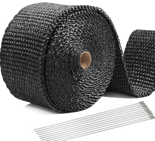 15M Hitzeschutzband Auspuff,Foneso auspuffband,Schwarz Hitzeschutzband mit 12 Kabelbinder Edelstahl,für Motorrad Fächerkrümmer Thermoband Krümmerband