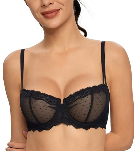DotVol Damen Balconette BH Dirndl-BH ungepolstert Große Größen durchsichtig | Bügel, Unterdraht, Ohne Polster, ungefüttert, Dirndl-BH, Push-up, Oktoberfest, Demi, Spitze, weich, bequem, Frauen, A-E