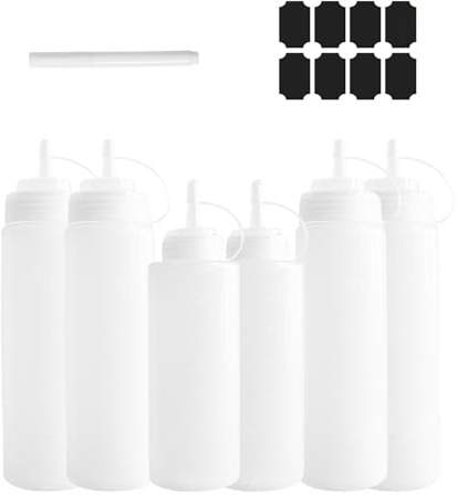 midgreyeye 6 Stück Squeeze Flasche 4pcs 500ml und 2pcs 360ml Gesamtinhalt 2720 ml Gewürz Soßenflaschen für Sauce, Kunststoff Quetschflasche, Dosierflasche Spritzflasche Ölflasche Spender (18oz+12oz)