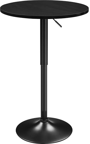 Yaheetech Bartisch Runder Stehtisch Bistrotisch 360° Drehbar Höhenverstellbar 69,5–91 cm, Ø 60cm Partytisch aus Metall für Zuhause/Klub/Pub, Full Schwarz