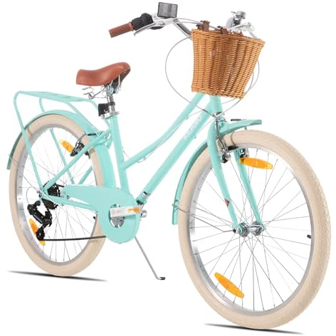 KEANO Poppy 20-Zoll-Kinderfahrrad für Mädchen von 6 bis 9 Jahren, 20-Zoll-Mädchenfahrrad mit 7 Gängen und Korb,grün