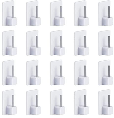 20 Packung Selbstklebender Haken Kunststoff-klebriger Endhaken mit 20 Packung Klar doppelseitiger Aufkleber für Netzvorhangstangen,Gardinenstangen Klebehaken ohne Bohren für Vorhänge&Scheibengardinen