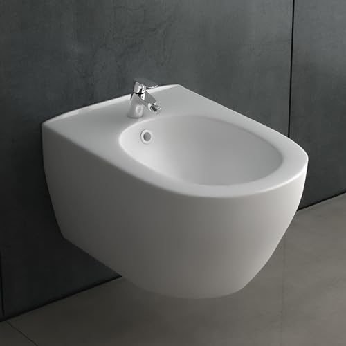 Alpenberger Bidets | Hänge Bidet für Intimdusche Sitzbad | Wand Bidet mit Hahnloch und Überlaufschutz | Moderne Toilette Dusche | Podusche | WC Dusche Taharet | Waschbeckendusche