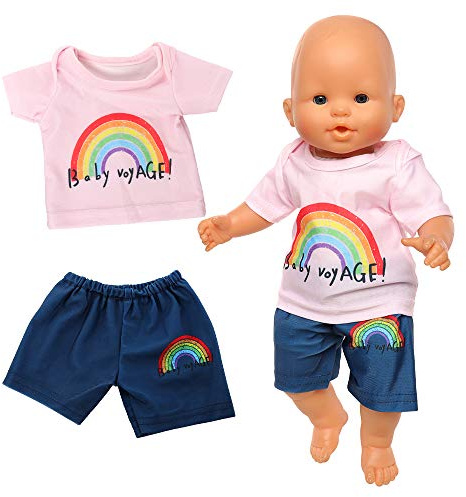 Miunana Puppenkleidung Outfits für Baby Puppen: Sommer Kleidung für 35-43 cm Puppen, Regenbogen Bekleidungsset
