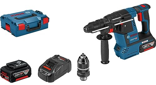Bosch Professional 18V System Akku Bohrhammer GBH 18V-26 F (inkl. 2x 5.0Ah, GAL 1880 CV, Tiefenanschlag 210mm, Maschinentuch, Zusatzhandgriff, Schnellwechselfutter, L-BOXX)