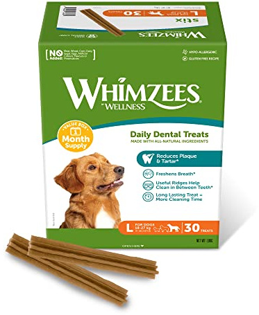 WHIMZEES Stix L, Monatspackung, 30 Stück – Größe L, Kaustangen für große Hunde zur Zahnpflege, Getreidefrei, Natürlich, ohne Zuckerzusatz