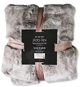 jilda-tex Wohn- Kuscheldecke Felloptik Rabbit Deluxe 750 GSM 150x200 cm Kunst-Felldecke (Nerzfell)